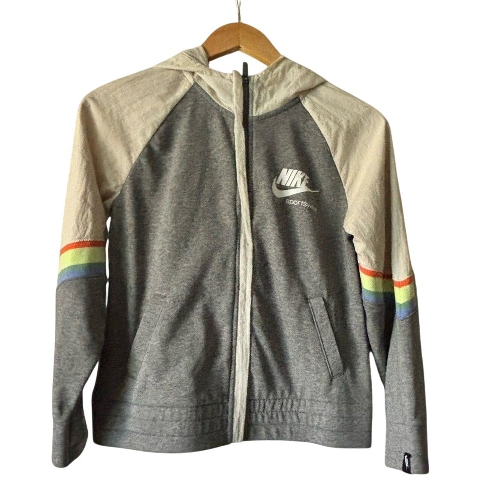 Nike Sportswear Heritage Full-Zip Hoodie Grey Rainbow Girls Size L
